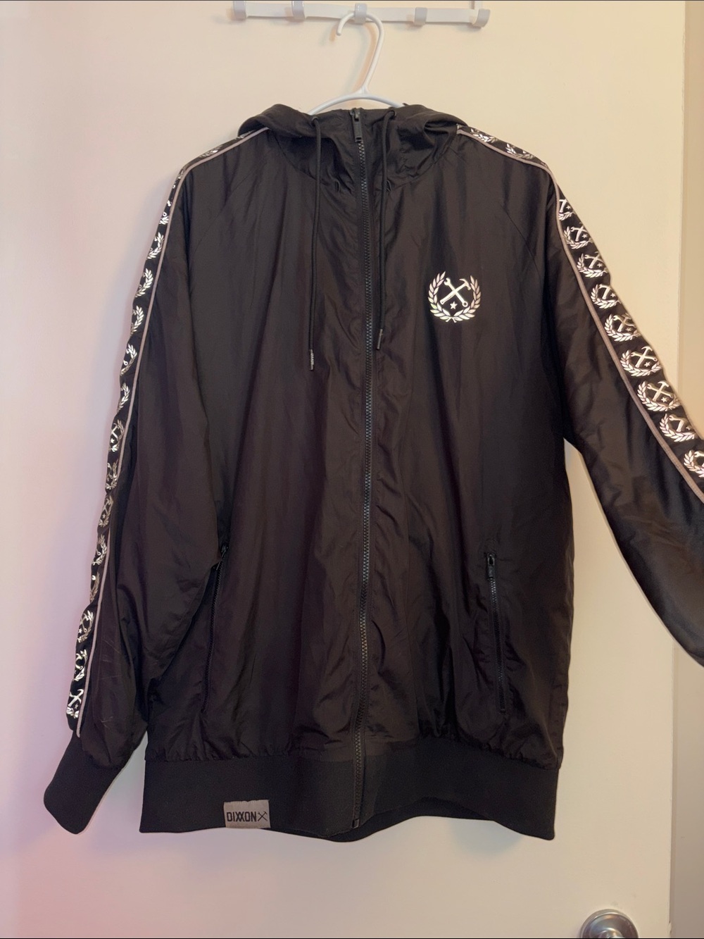 DIXXON Black Hooded Windbreaker with White Laurel Crest